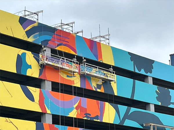 swing stage scaffolding for mural work