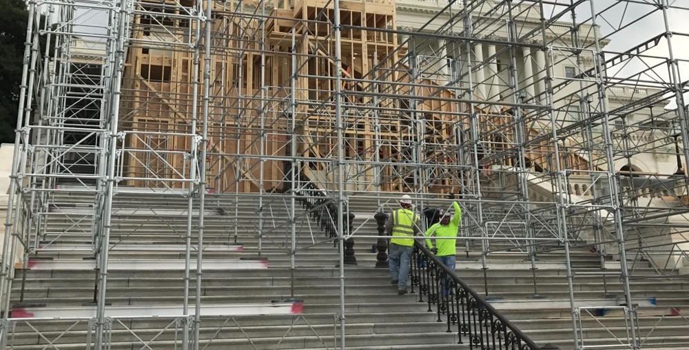 OSHA competent persons inspect scaffolding for the inauguration at the US Capitol