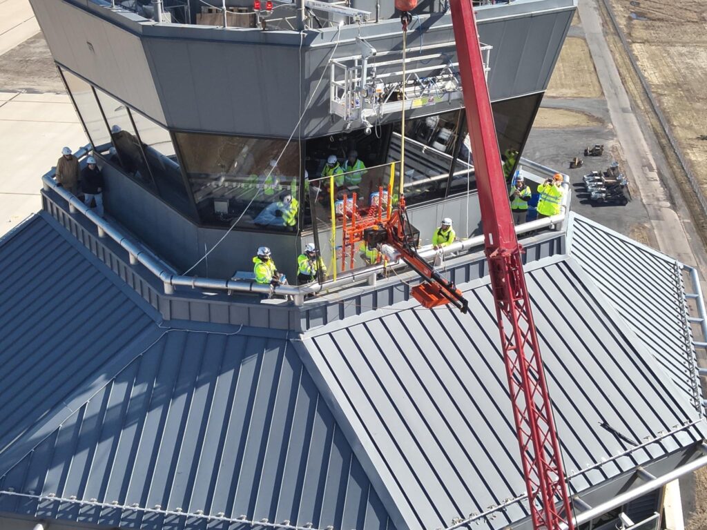 Close-up view of Dulles Airport scaffolding project