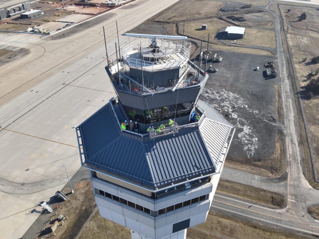 Aerial view of Dulles Airport scaffolding project